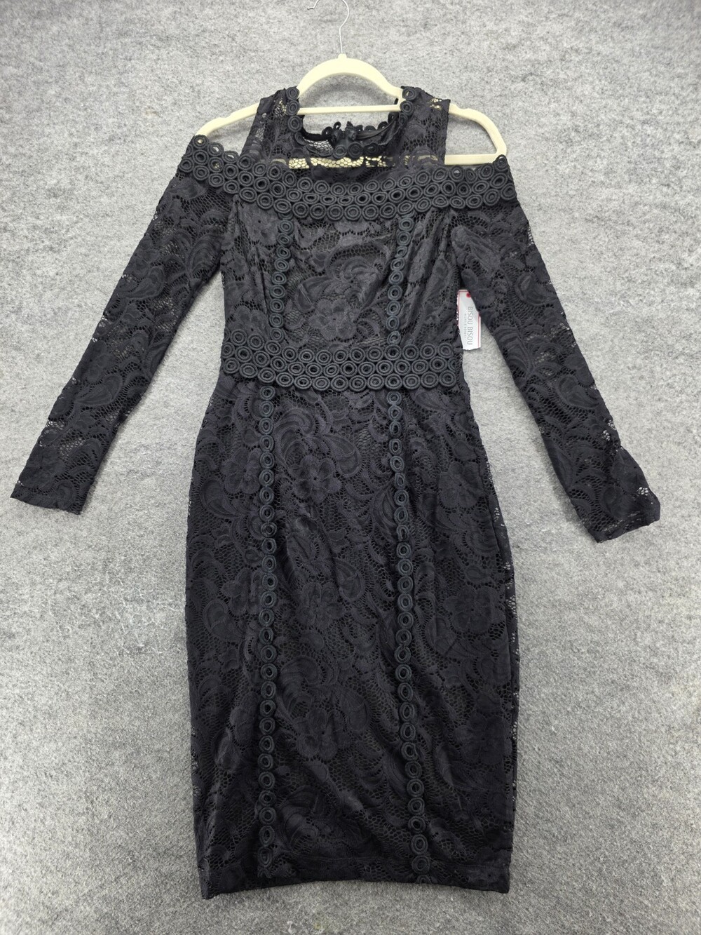 Bisou Bisou Dress Womens 4 Cold Shoulder Black Lace Bodycon Midi